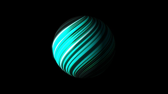 球体与明亮的发光线在黑色，3d渲染背景，计算机生成视频素材