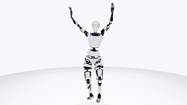 性感机器人机器人人工智能女人跳舞。科幻风格的机器人女孩。可爱的机器人的女人。视频素材
