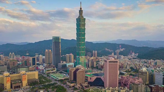 昼光台北市景著名塔空中全景4k时间推移台湾视频下载
