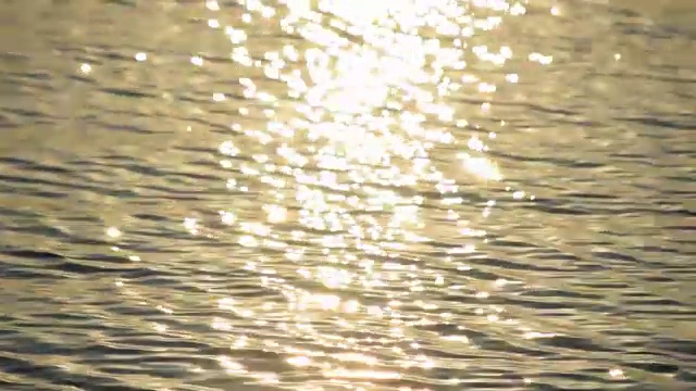 阳光洒落在水面上，金色的阳光在阳光下闪烁视频素材