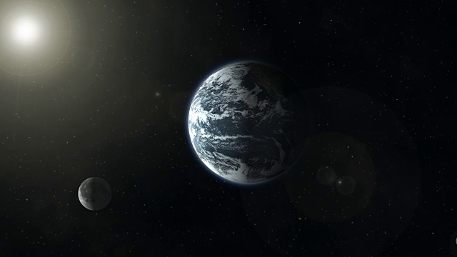 地球、月球和太阳，背景是星星视频下载