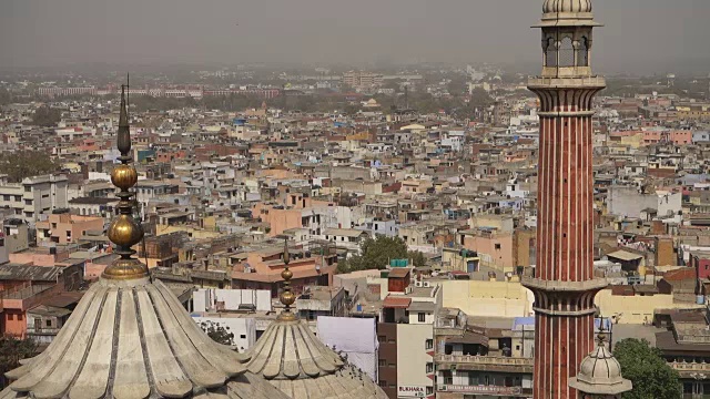 从印度星期五清真寺俯瞰新德里视频下载