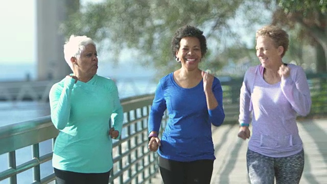 三个多民族成熟和老年妇女锻炼视频下载