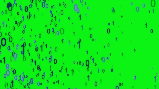 蓝色的二进制代码0和1在色度键的背景矩阵样式中从左向右移动。视频素材
