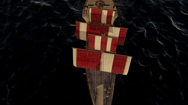 3D动画的旧木船在海洋上视频素材