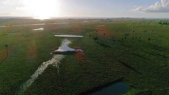 鸟瞰图，滑翔伞附近的瓦利扎斯河和卡斯蒂洛湖，罗查部门，乌拉圭视频素材