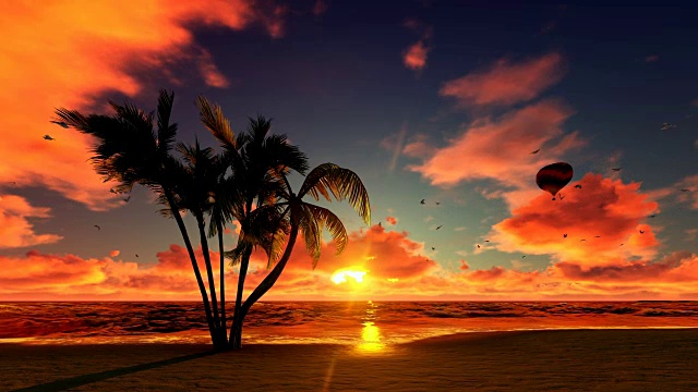 热带海滩的日落气球视频素材