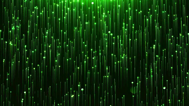 迷人的绿色闪光线和粒子在黑色的背景视频素材