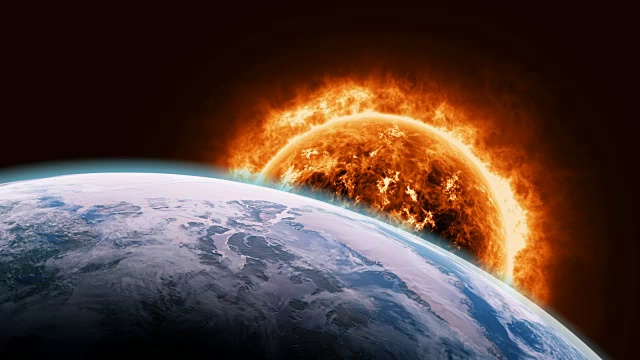 太阳表面以巨大的热能覆盖着地球。视频下载