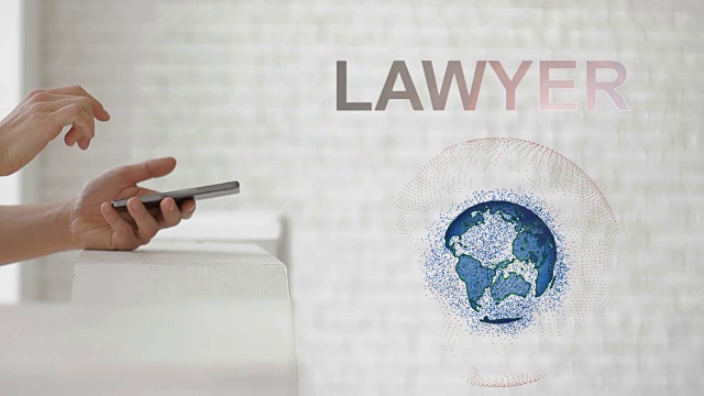 双手发射地球全息图和律师文本视频下载