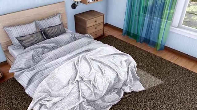 双人床在现代卧室室内3D动画视频下载