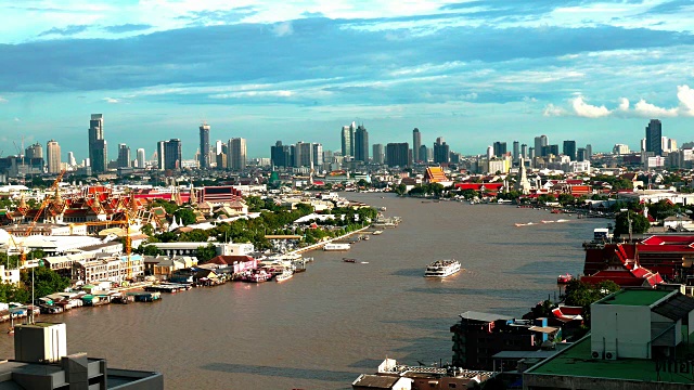 4k Wat Phra Kaeo和河，曼谷，河，鸟瞰图，建筑-活动，大皇宫-曼谷视频素材