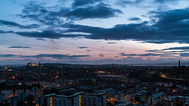 日落后爱丁堡天际线的时间流逝视频素材