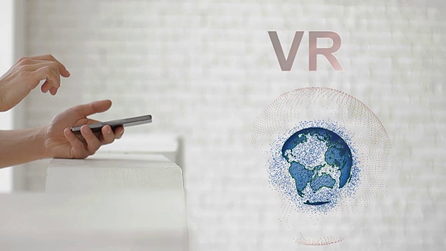 手发射地球的全息图和VR文本视频素材