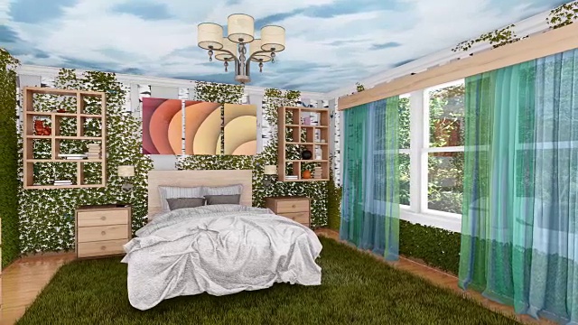生态卧室室内绿色植物3D动画视频下载