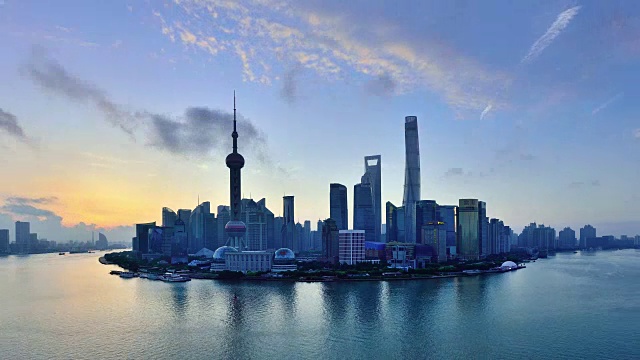 4K:上海天际线的日出到一天的时间流逝，中国视频素材