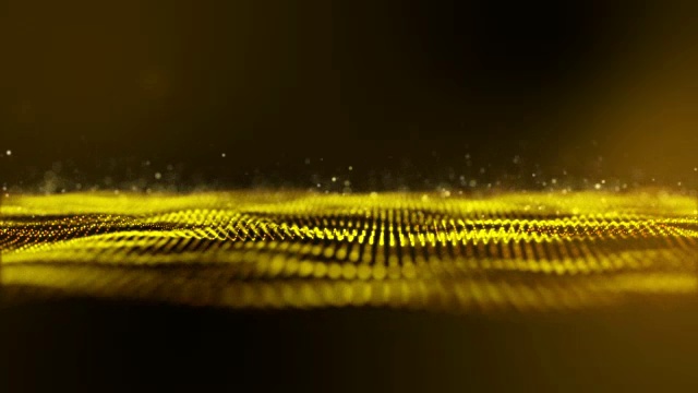 动画背景暗黄色或金色背景黄色线显示扭曲波的扭曲运动。这些粒子不断地漂浮着。视频下载