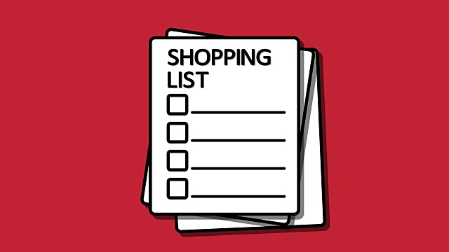 购物清单纸与复选框动画进入和退出循环红色视频下载
