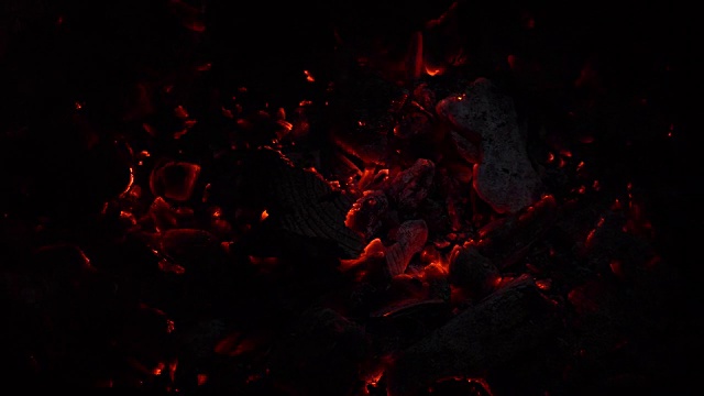 黑暗中燃烧的煤炭的背景。4 k视频素材