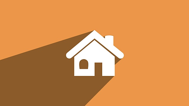 简单的房子图标与长阴影橙色视频下载