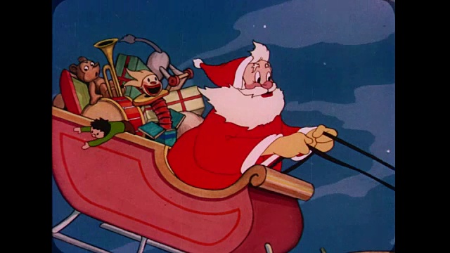 1947年，圣诞老人在夜晚驾驶他的雪橇飞过风车时唱歌视频下载
