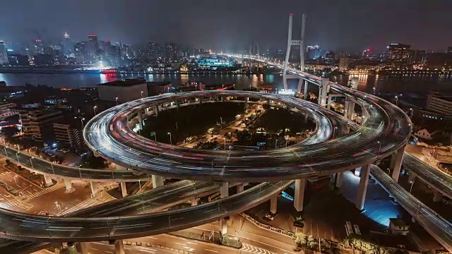 天桥和城市交通鸟瞰图/上海，中国视频素材