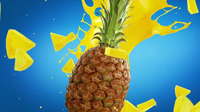 新鲜的菠萝在蓝色背景视频下载