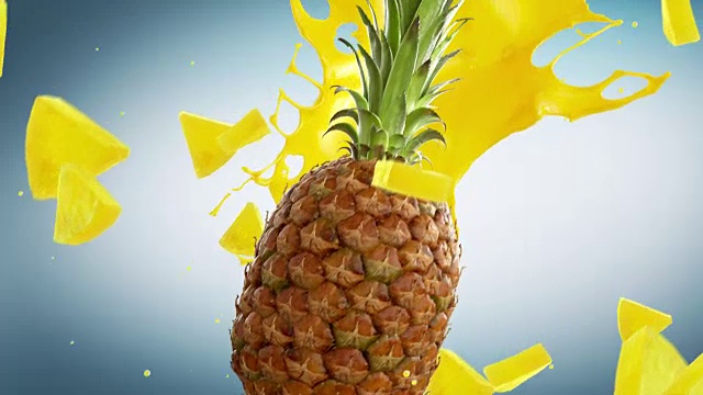 青色背景下的新鲜菠萝视频下载