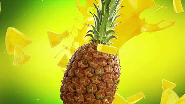 新鲜的菠萝在酸橙绿色的背景下视频下载