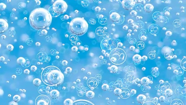 运动在蓝色清澈的水中放置氧气泡泡作为生态、环境、清洁的海洋、饮用水、化妆品广告、洗涤液、肥皂或抽象背景的概念视频素材