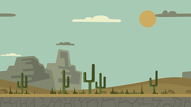 动画背景。沙漠景观与仙人掌，石头和山。平面动画,视差。镜头。视频下载