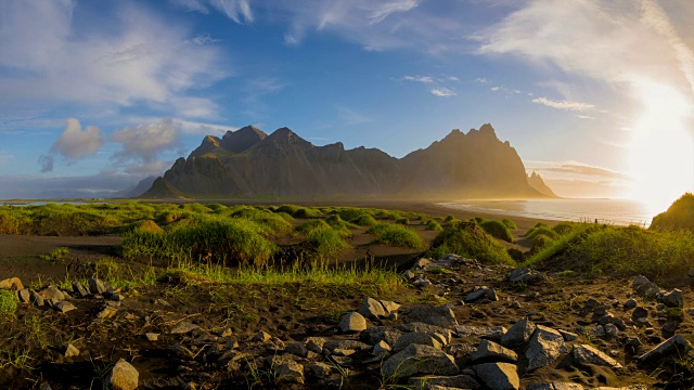 4k时间的电影美丽的日出景象在冰岛，夏季视频素材