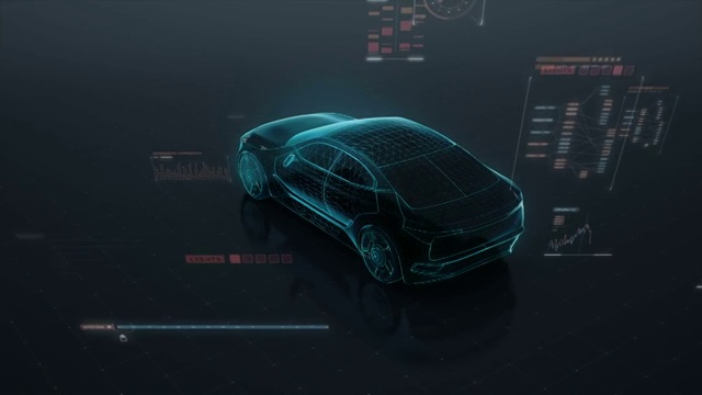 汽车技术。运行未来汽车与用户界面数字线。360年x射线的观点。4 k的电影。视频下载