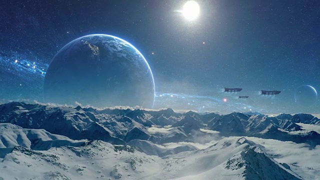 冰冻星球。行星表面上的星际飞船视频下载
