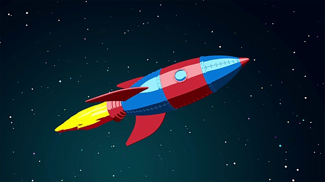 卡通火箭在太空中飞行视频素材