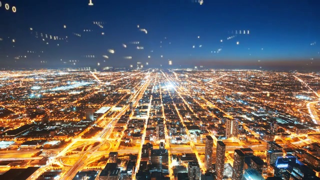 数码飞越现代城市芝加哥，智慧城市视频下载