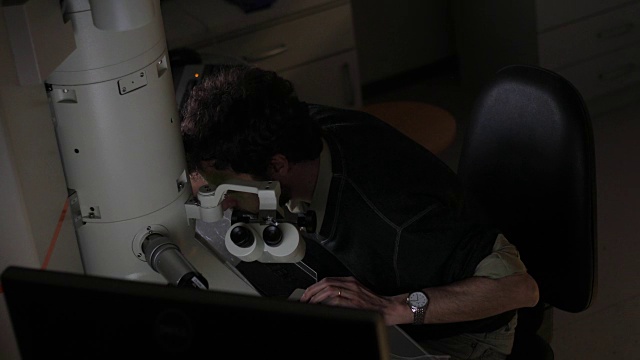研究人员使用计算机和数字显微镜检查样本视频下载