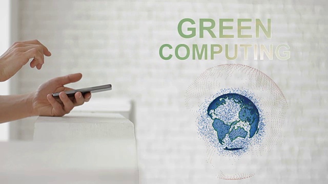 手启动地球全息图和绿色计算文本视频下载