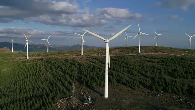 鸟瞰图风力涡轮机在中国视频素材