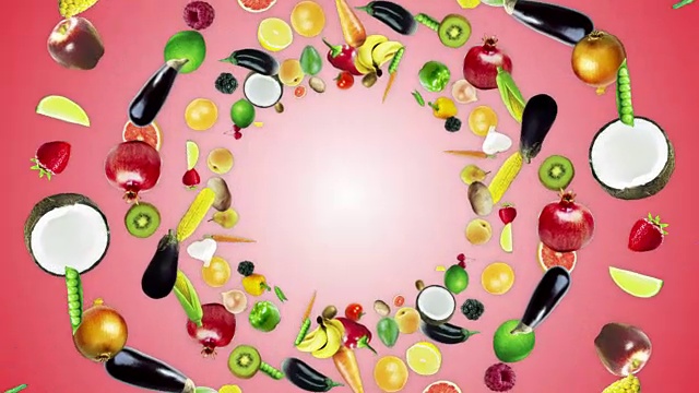 水果和蔬菜环背景，环，阿尔法通道视频下载