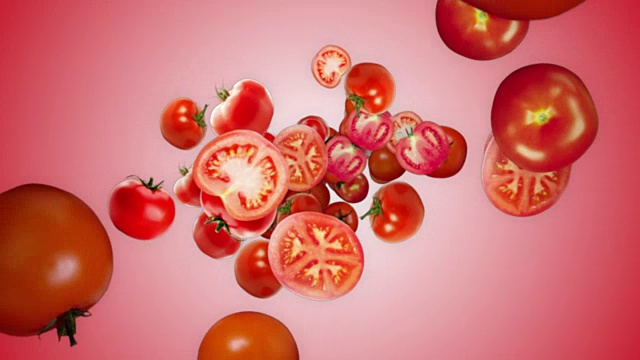 下落番茄背景，蔬菜，阿尔法通道，循环视频素材