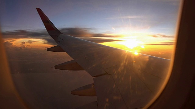窗户,飞,机翼,日落视频素材