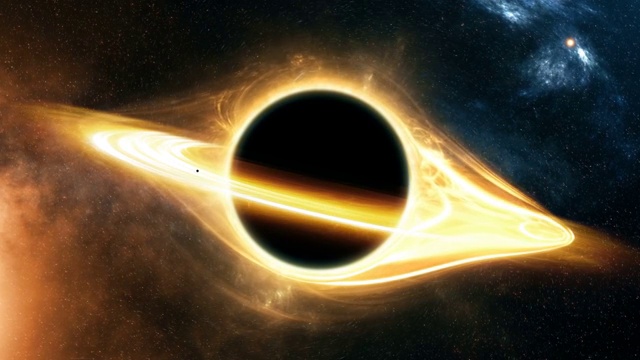 在空间中围绕黑洞的光和一颗行星收缩成黑洞的光视频下载