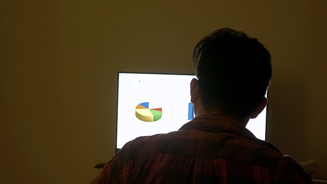 亚洲人在晚上使用笔记本电脑视频素材