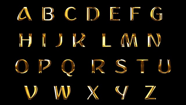 复古黄金色金属字母字母字文字系列符号标志黑色背景，概念金色奢华字母装饰文字视频下载