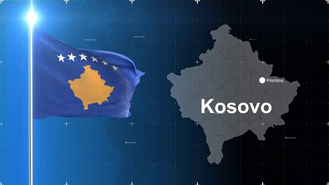 科索沃3D旗帜与地图+绿色屏幕视频素材