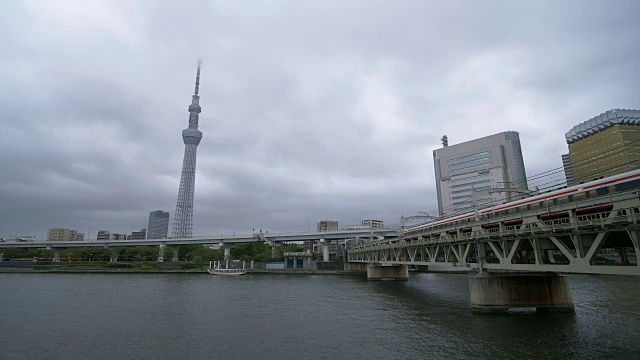 住田河上的东京天际线视频素材