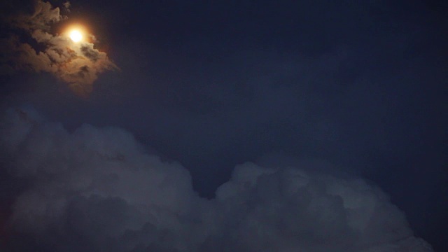 戏剧性的背景照明在日落天空与黑云月球轨道地球。视频素材