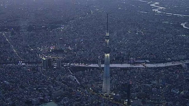 空中，东京天际线与天空树暮色，日本视频素材