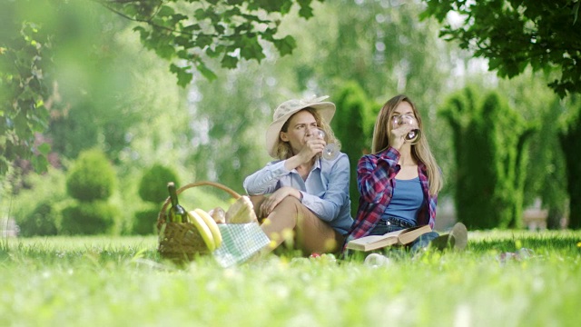 两个美丽的女人在野餐时喝红酒视频下载